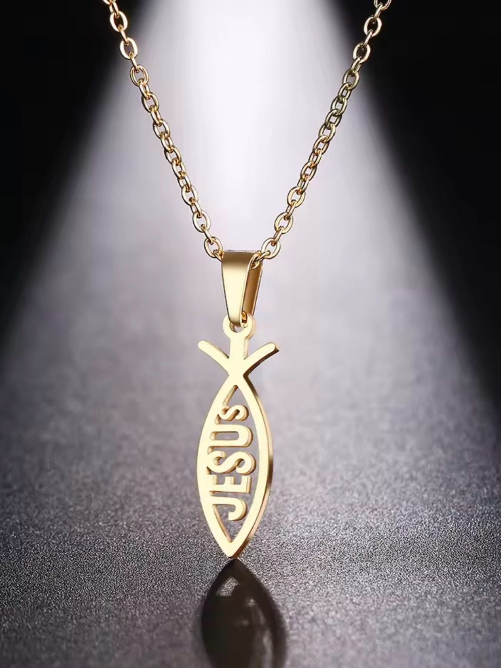 Gold Jesus Fish Pendant Necklace - Christian Women’s Jewelry